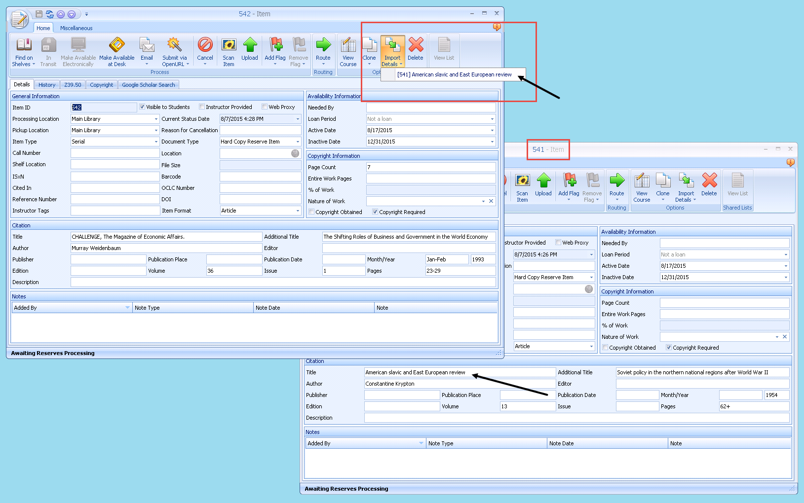 Import Item Details Dialog
